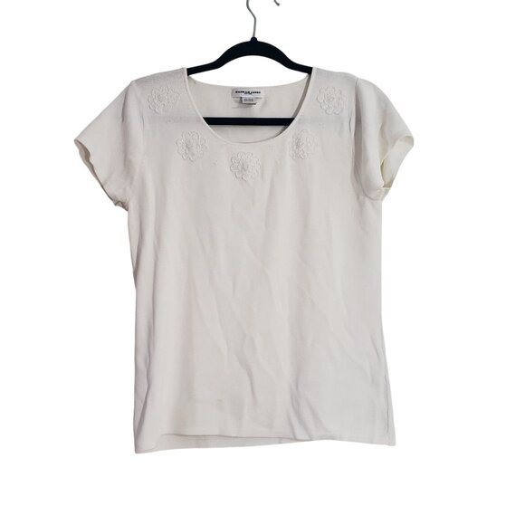 Vintage White Embroidered Floral Short-Sleeve Elegant Feminine Timeless Simple - Picture 1 of 8